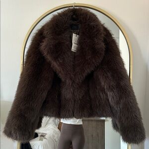 ZARA SHORT FAUX FUR COAT JACKET TOBACCO BROWN 4391/832 TEDDY SKI SMALL LARGE
